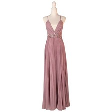 Maniju Plunging V-Neck Maxi Dress Women's S Mauve Sleeveless Glam Chic