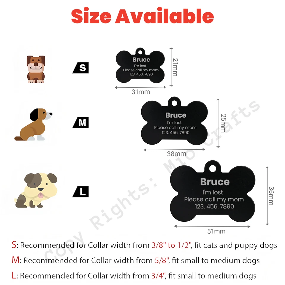 Etiquetas personalizadas grabadas personalizadas para perros mascotas identificación grabada perro gato etiqueta AMBOS LADOS Foto 2 de 4