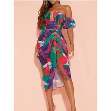 PrettyLittleThing Tropical Print Cut Out Midi Dress NWT Size 10