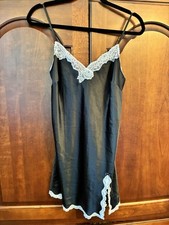 Coquette Victoria's Secret Black Lace Trim Chemise Slip Nightie Medium Romantic
