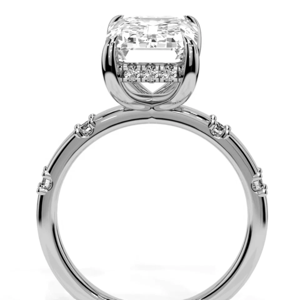 Anillo de compromiso de diamantes de laboratorio corte esmeralda IGI Cert 2,30 quilates D VS2 platino 900 Foto 3 de 4