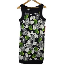 Dressbarn Women's Size 12 Sleeveless Sheath Dress Black Tropical Floral Print