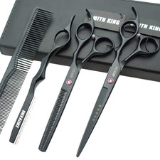 7.0 Inches Professional Hair Cutting Thinning Scissors Set with Razor Black