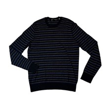 Vince mens M Medium black blue stripe 100 wool crewneck sweater EUC