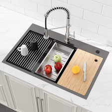 30 In. X 22 In. Black Stainless Steel Single Bowl Drop-In Kitchen Sink with Cutt