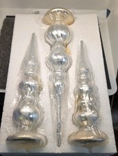 Glass Christmas Tabletop Finial Silver Set of 3