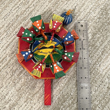 Pecking Chickens wooden Paddle Toy Handmade Folk Art from India