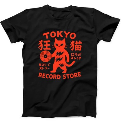 Tokyo Record Store Cat T-Shirt Japanese Streetwear Graphic Tee