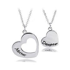 Silver Mother Daughter Necklaces for 2 Engraved Matching Heart Mom Daughter