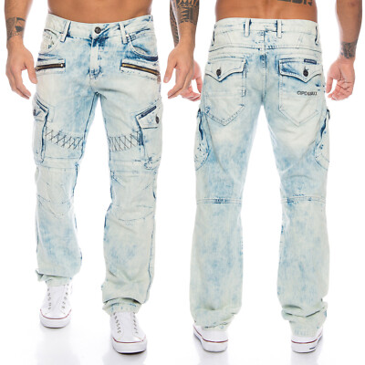 Cipo & Baxx Jeans Herren Regular Slim Cargo Hose 435 Blau Trend Freizeitjeans