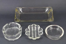 Vintage Set of 4 MCM Ashtrays Clear Glass Square Rectangle Chunky Movie Prop
