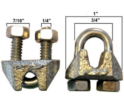 JONES-SPORTS 50 Pack 3/16" Galvanized Steel Cable Clamps U-Bolts Wire Clips