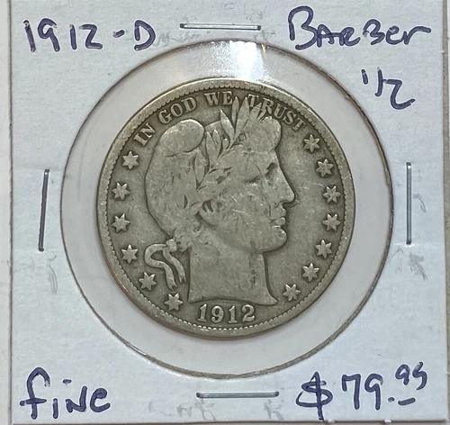 1912 D Barber Liberty Silver Half Dollar