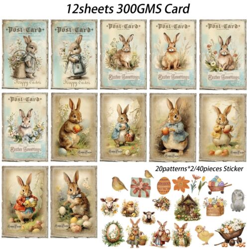 52PCS Vintage Happy Easter Writable Cardboard Set with Stickers for Scrapbooking