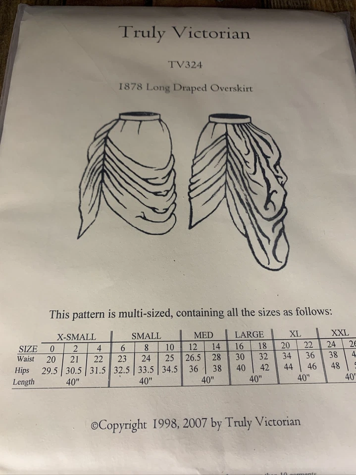 Truly Victorian Sewing Pattern TV324 Long Draped Overskirt Skirt - Image 2 of 3