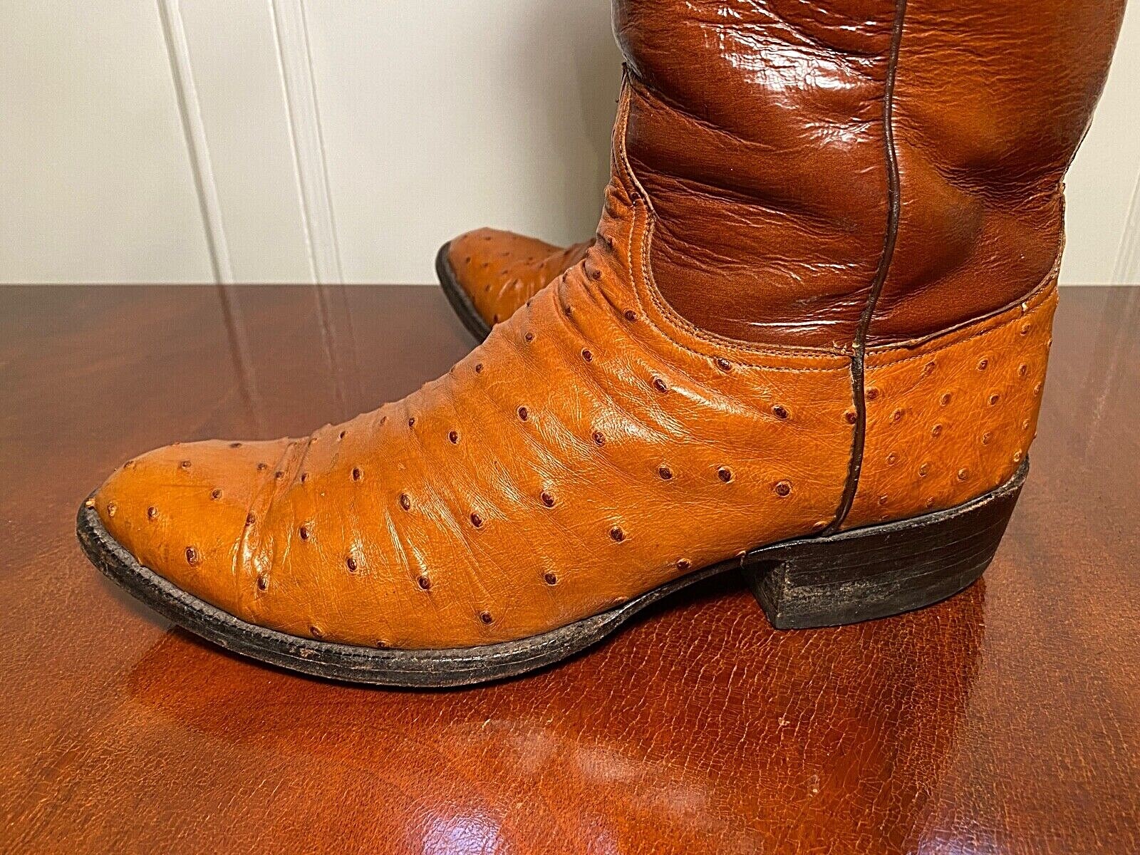 LUCCHESE Classics Men's Size 11 Cognac Brown Ostrich Eel Skin Leather