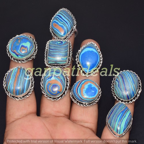 SALE !! Calsilica Gemstone Ring 10Pcs Wholesale Lot 925 Silver Plated Jewelry - Picture 2 of 4