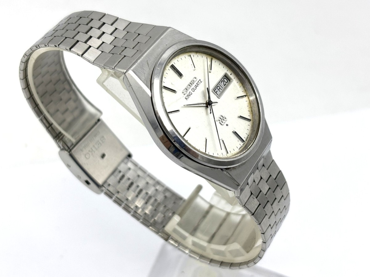 Vintage SEIKO KING QUARTZ Watch Twin Quartz Silver Dial Day