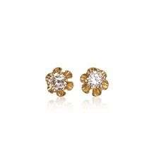14K Yellow Gold Damond Stud Earrings 0.56Ctw Genuine Diamond Flower Setting