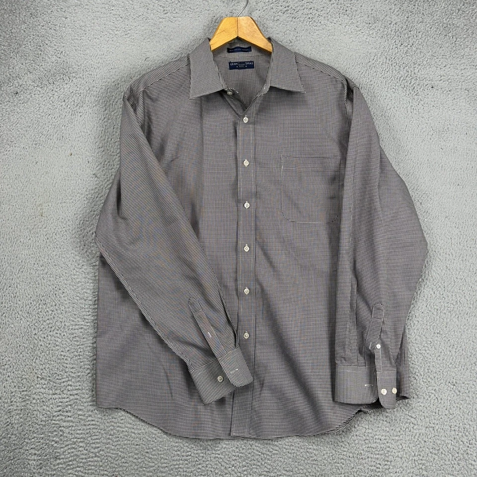 Camisa con botones Grant Thomas para hombre XL negra blanca pata de gallo 2 capas bolsillo de algodón Foto 2 de 4