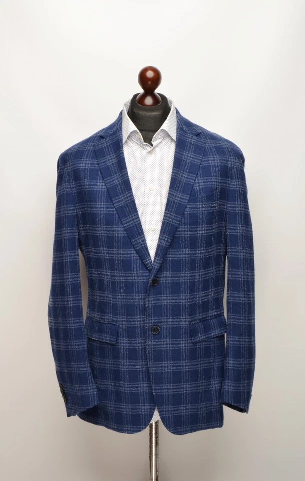 Men's Boggi Blue Windowpane Check Wool Blend 2Btn Blazer EU 54 R / UK,US 44 R Foto 2 de 4