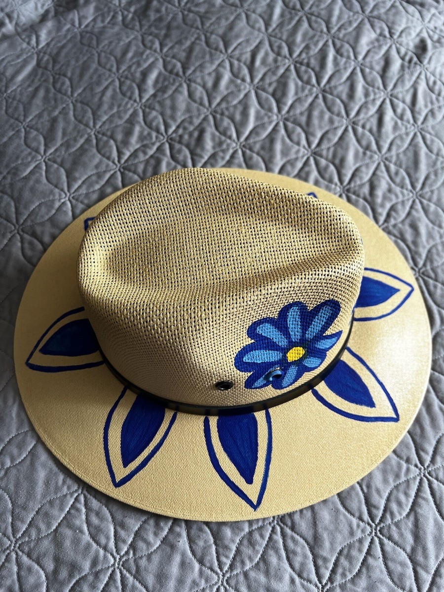 Mexican Artisanal Hand Painted Fedora Hat Flower Blue Yellow  display picture 2