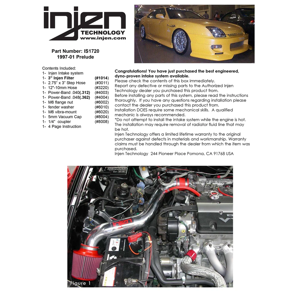 Entrada de aire frío Ram corta de aluminio Injen IS1720P para Honda Prelude 2.2 1997-2001 Foto 4 de 4