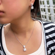 Lady Fashion Silver Plated Square Dangle Drop Cubic Zirconia Costume Jewelry Set