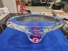 Mid Century Modern Murano Sommerso Style Art Glass Centerpiece Vase 11  