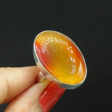 Natural Moss Agate Oval Gemstone 925 Sterling Silver Ring Size-7.75 US