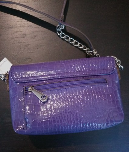 NWT Liz Claiborne Crossbody Handbag Purse Purple Crocodile Partial Silver Chain - Picture 4 of 24