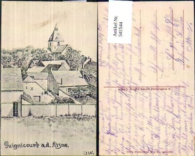 541544 France Handgemalte Künstler AK J. W. Guignicourt a. d. Aisne