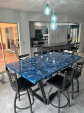 Dining Table Top in Blue Agate stone , Kitchen & Bar Countertop Island Slab
