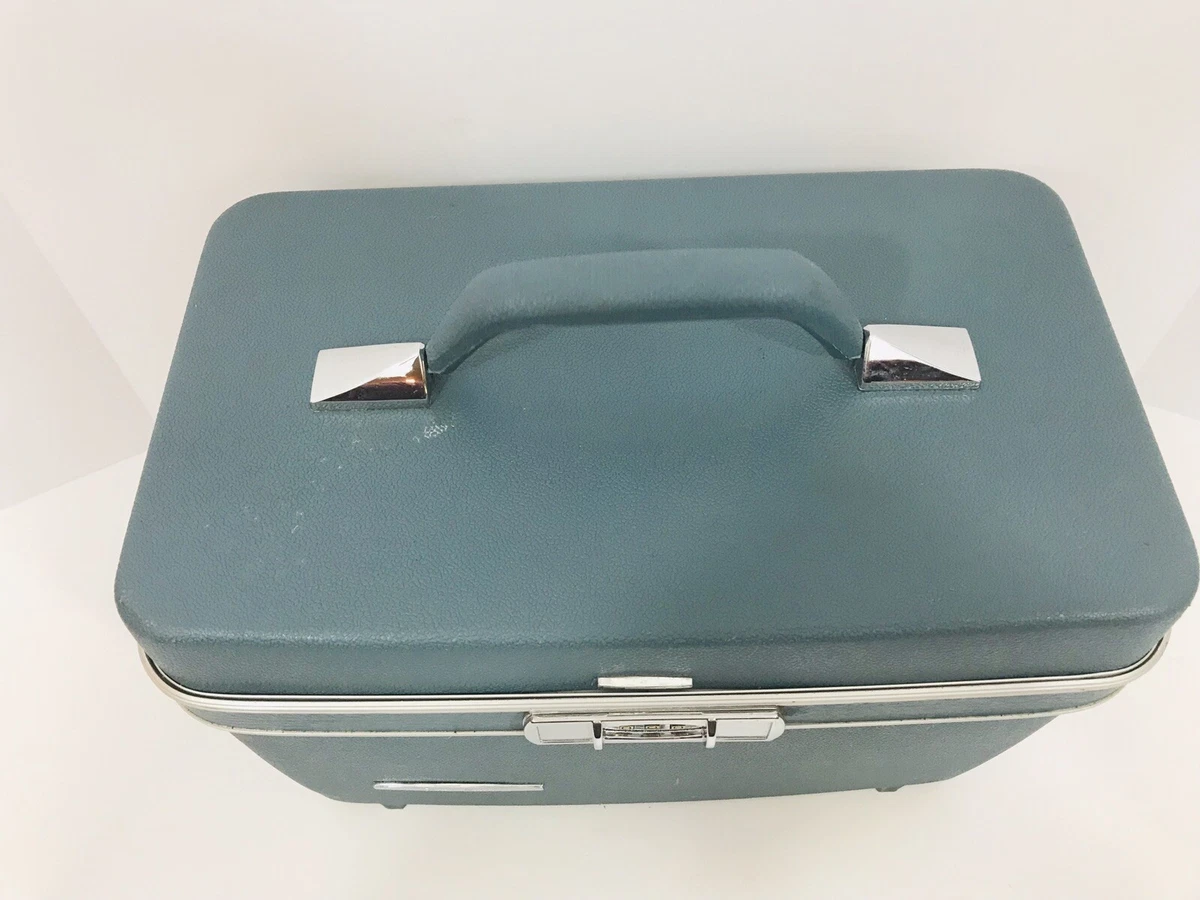 Vintage Retro Small Hard Case Luggage Travel Master Blue Makeup/ Mirror /  Sears