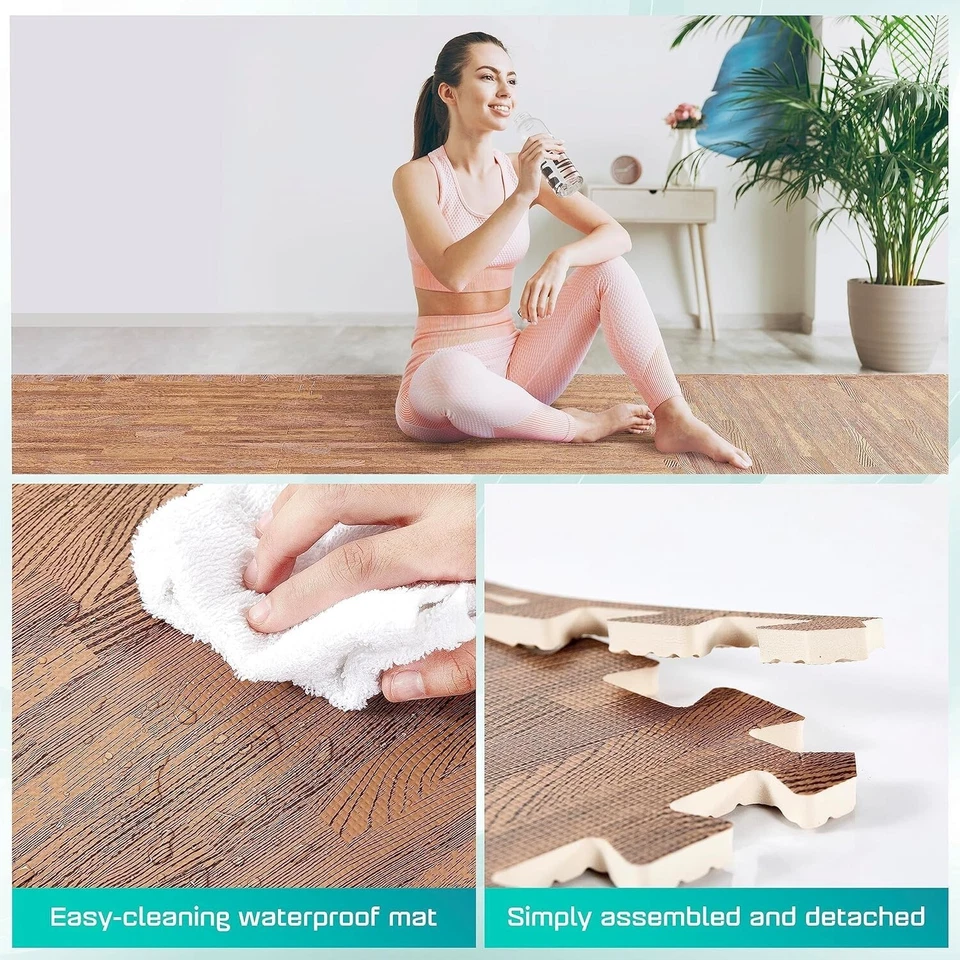 Yes4All 48SQ.FT Wood Grain Puzzle Exercise Mat Protective Flooring, EVA Inter... - Image 3 of 4