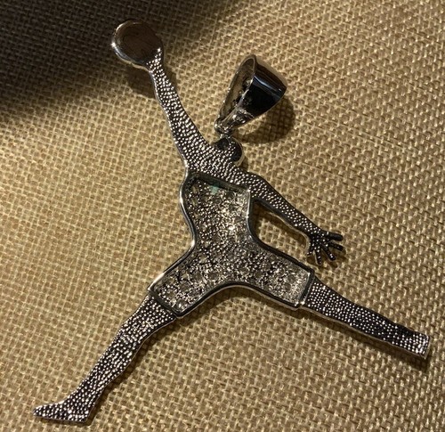 925 Sterling Silver Men's Womens BIG NBA CZ Basketball Player Pendant 3.5” - Picture 2 of 3