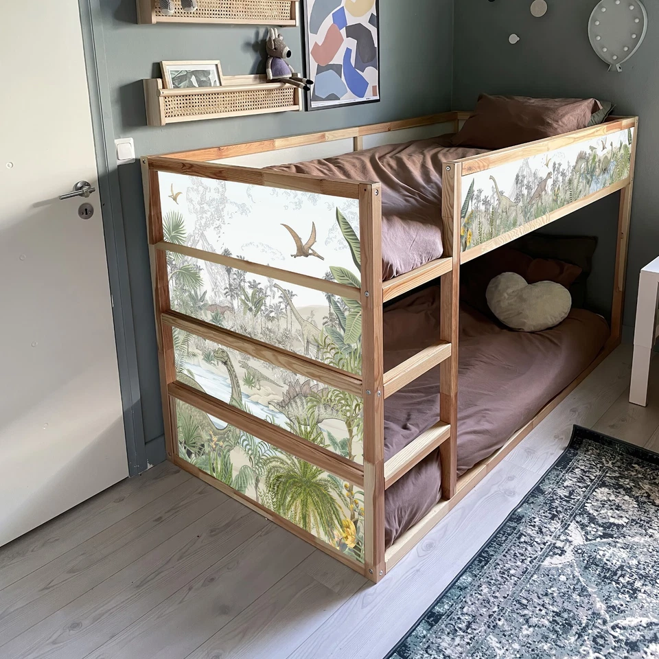 Calcomanía de cama acuarela Dinosaur World IKEA Kura, calcomanía infantil Ikea para niños Foto 2 de 4