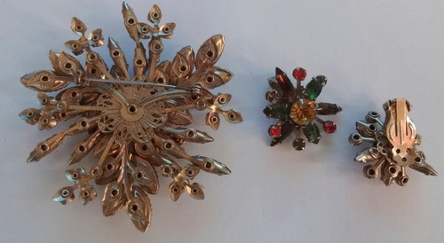 Vintage Multicolor Drizzle Rhinestone Huge Big Pin Brooch Earrings Clip ...