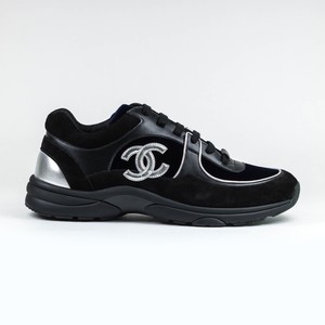 100% Authentic Mens NEW Chanel CC Logo Low Black Silver Velvet Sneaker RARE! | eBay