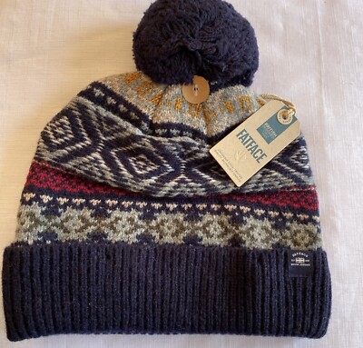Fat Face Herren Texture Fairisle Beanie / Bommelmütze Neu