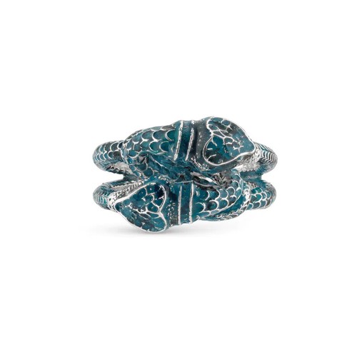 ποΈ Auth GUCCI GARDEN Enamel DOUBLE SNAKE .925 STERLING SILVER Ring 14 US-6.75 - Picture 4 of 12