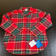 Sleep Sense Flannel Pajama Top Plaid Button Front Sleepwear Red Womens Small NWT