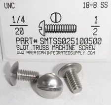 1/4-20x1/2 Truss Head Slotted Machine Screws Stainless Steel (12)