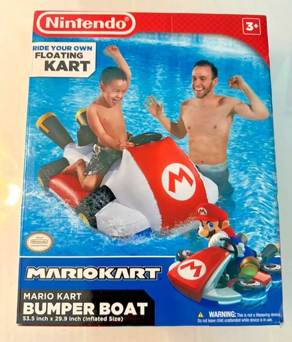 Nintendo Mario Kart Inflatable Bumper Boat Collectible Ride on Floatie Pool Toy