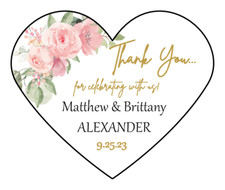 24 1.5" HEART SHAPED THANK YOU FLORAL LABELS Sticker Personalized Envelope Seals