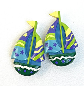 EXPRESS YOURSELF --  Wear a Pair of FUN COLORFUL SAILBOAT Button Covers !