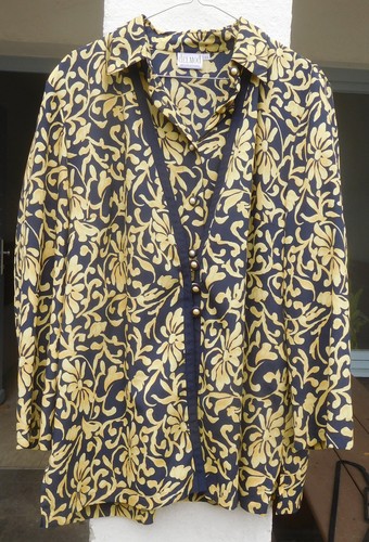 Twinset Kurzarmbluse + Jäckchen Fa. DelMod Gr.44 marine/gelb gemustert