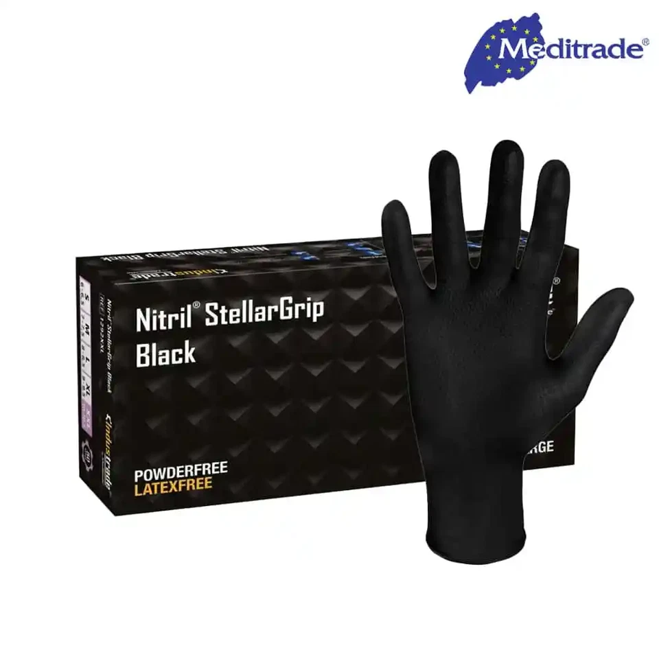 INDUSTRADE 50x Nitril Stellar Grip Schutzhandschuhe Einweghandschuhe Größe: M-XL_Black