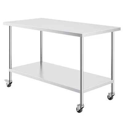 VEVOR Stainless Steel Work Table Commercial Prep Table 30x60 Inch With 4 Casters