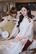 Vietnamese Ao Dai Dress White Red Women Size M L Elegant Traditional Long Dress